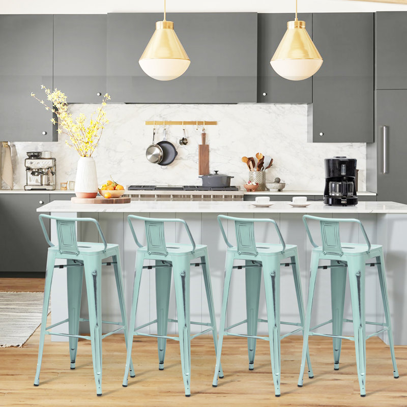 Hartmann Counter Stool with Metal Frame, Distressed Mint Green, Counter Stool (24” Seat Height)