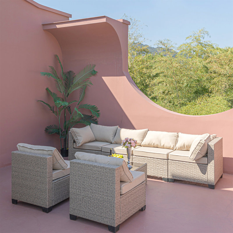 Ensemble de mobilier de patio 8 pièces, Kaki clair / beige