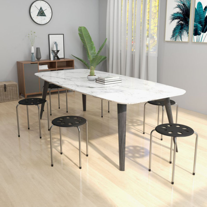 17.5 Inch Set Of 6 Portable Plastic Stack Stools With Metal Frame, Grey/Black