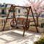 Balancelle 2 places avec support en A, banc de patio en bois avec accoudoirs en roue de chariot