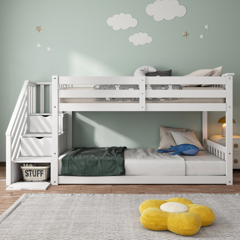 Lit superposé simple au-dessus de simple avec escalier de rangement Klaira