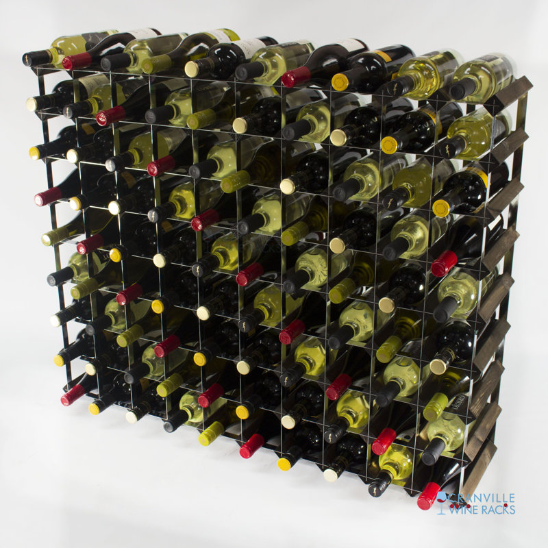 Liddle 90 Bottle Floor Wine Bottle Rack, Dark Oak Stained Pine / Galvanised Steel