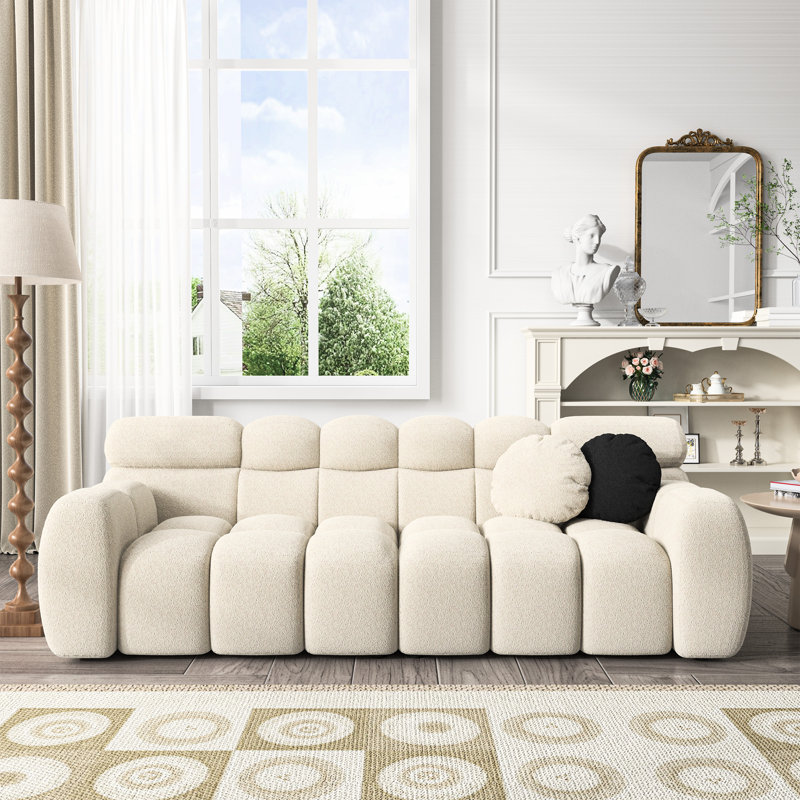 Damesha Upholstered Sofa, Beige, 28" H x 87.5" W x 36" D