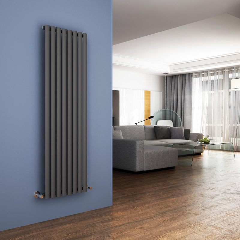 Tyra Vertical Oval Panel Radiators, Anthracite, 160cm H x 48cm W x 5.8cm D