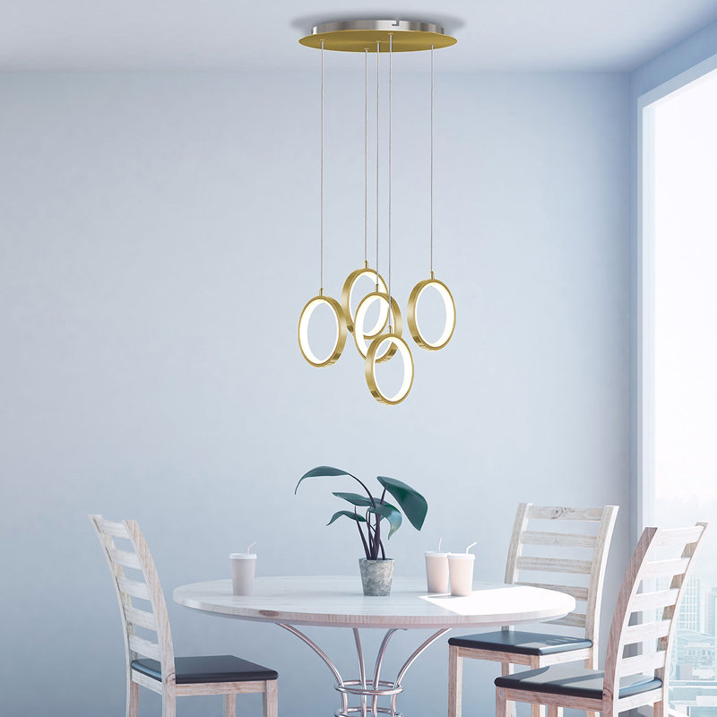 Lauri 5 - Light LED Cluster Pendant, Brushed Brass