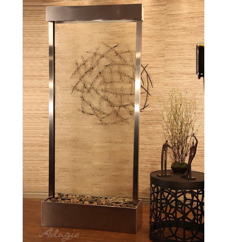 Tranquil River Bamboo Fountain with Light, Stainless Steel