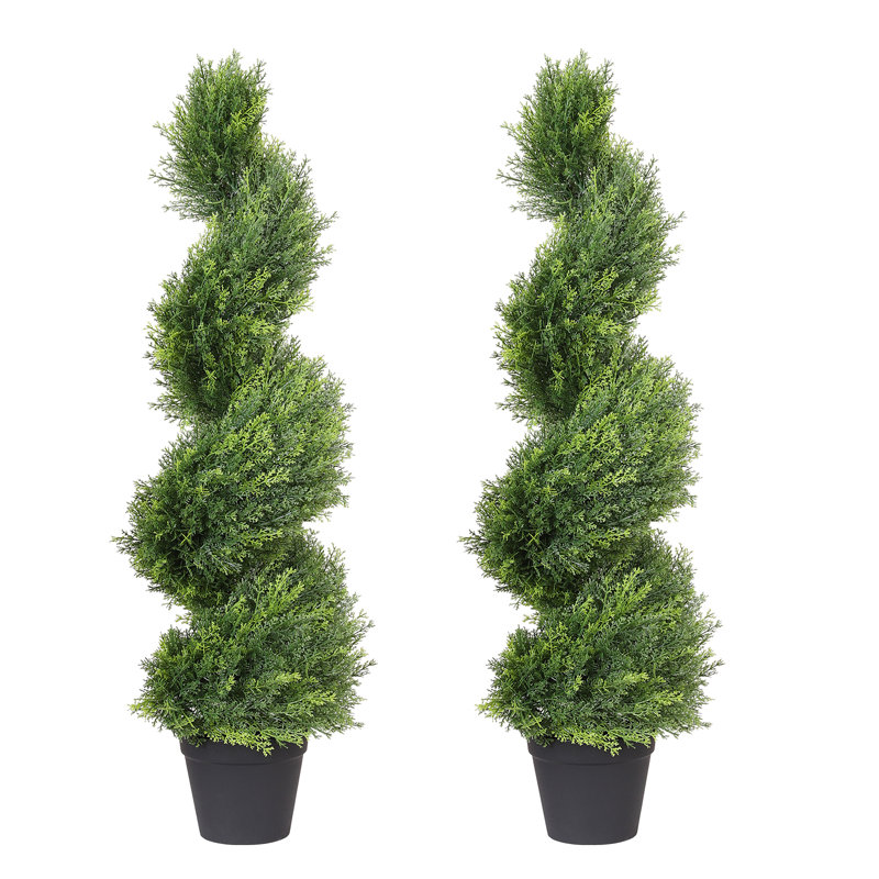 Artificial Potted Spiral Cedar Topiary, 36" H x 11" W  , Green