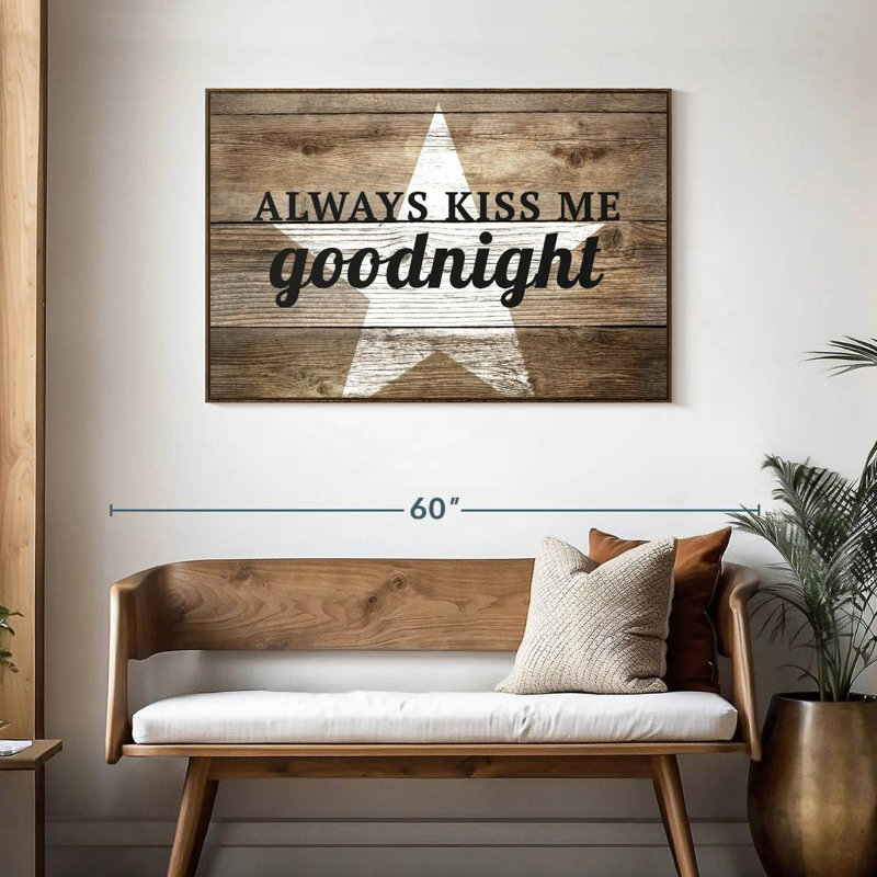 Plaque murale Kiss Me Goodnight Love, Cadre flottant noyer, 43 po x 29 po