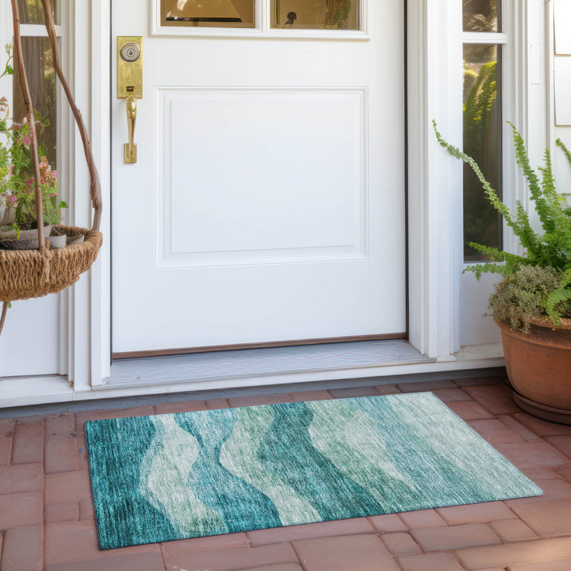 Lizabeta Machine-Washable Indoor/Outdoor Teal Rug, Rectangle 1'8" x 2'6"