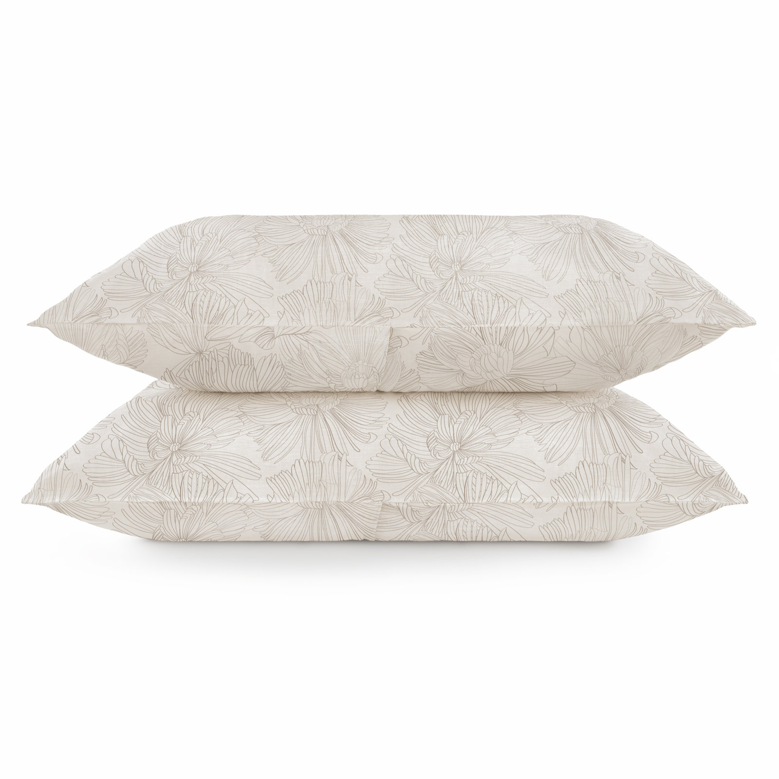 100% French Linen Pillowcase Set, King Pillowcase, Cream/Putty Floral