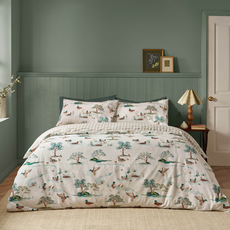 Brushed Mallards Cotton Reversible Duvet Cover Set, Double