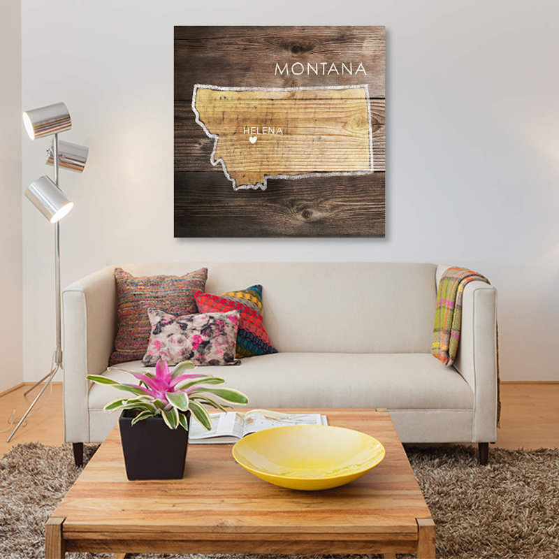 «Montana Rustic Map» par PI Galerie - Reproduction d'art graphique sur toile, H 12 po x l 12 po x P 1,5 po, Pas de tapis