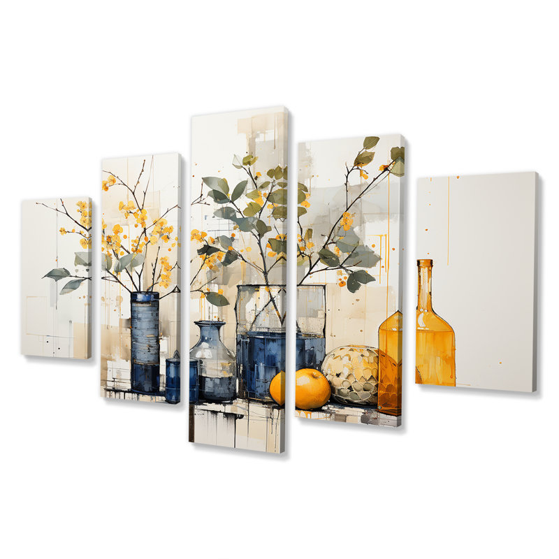 Bleu et jaune agrume Boho Pottery II - Boho Pottery Multipanel Wall Art, ensemble