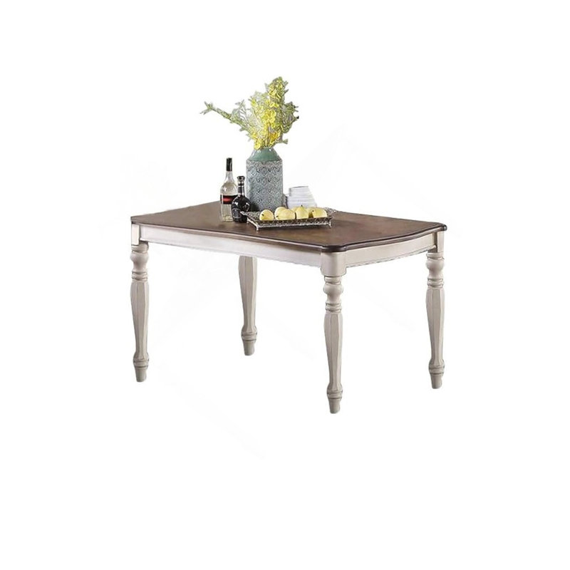 Transitional Style 1Pc Dining Table Ash Rectangle Table Unique Design Legs Kitchen Dining Room, Antique White/Oak