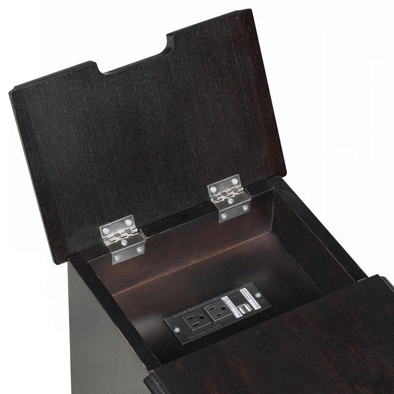 Vintage End Table Flip Top Side Table with USB Ports, Espresso
