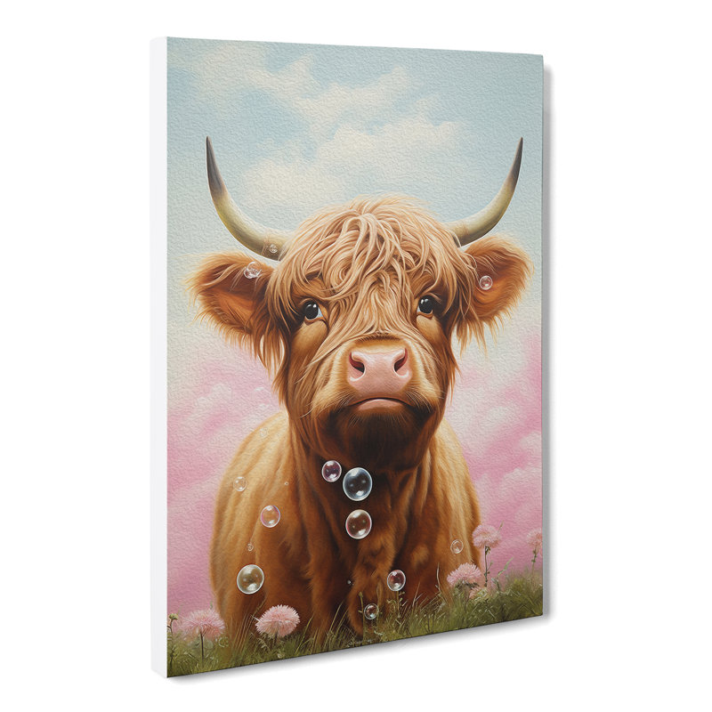 Highland Cow Bubble Gum - No Frame Print, 50cm H x 35cm W x 3cm D