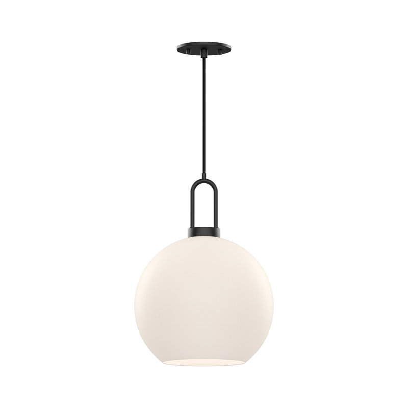 Soji Mini Globe Pendant Light in Matte Black with Opal Glass
