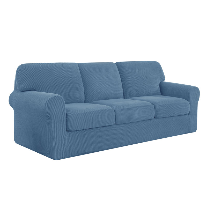 3 Seater Stretch Separate Box Cushion Sofa Slipcover, Denim Blue
