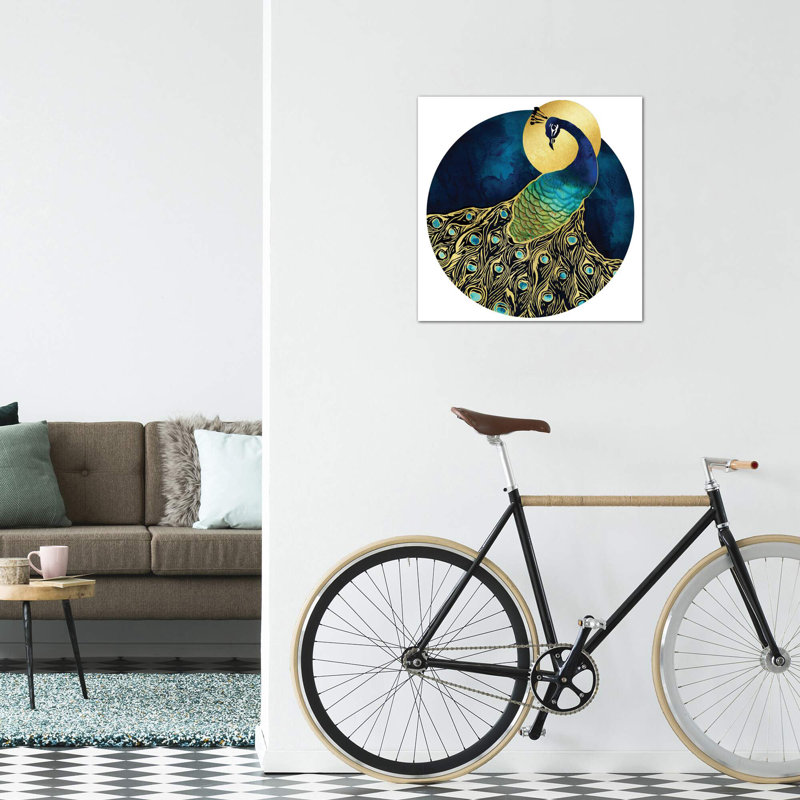 Golden Peacock - impression d'art graphique, Toile tendue, H 37 po x l 37 po x P 1,5 po, Pas de tapis