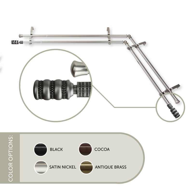 Tringle à rideaux double Parinaaz, L 120 po x l 70 po, Nickel satiné