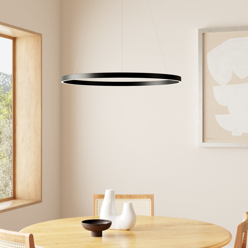 Mills 1 - Light LED Wagon Wheel Pendant, Black, 1.25" H x 31.5" W x 31.5" D