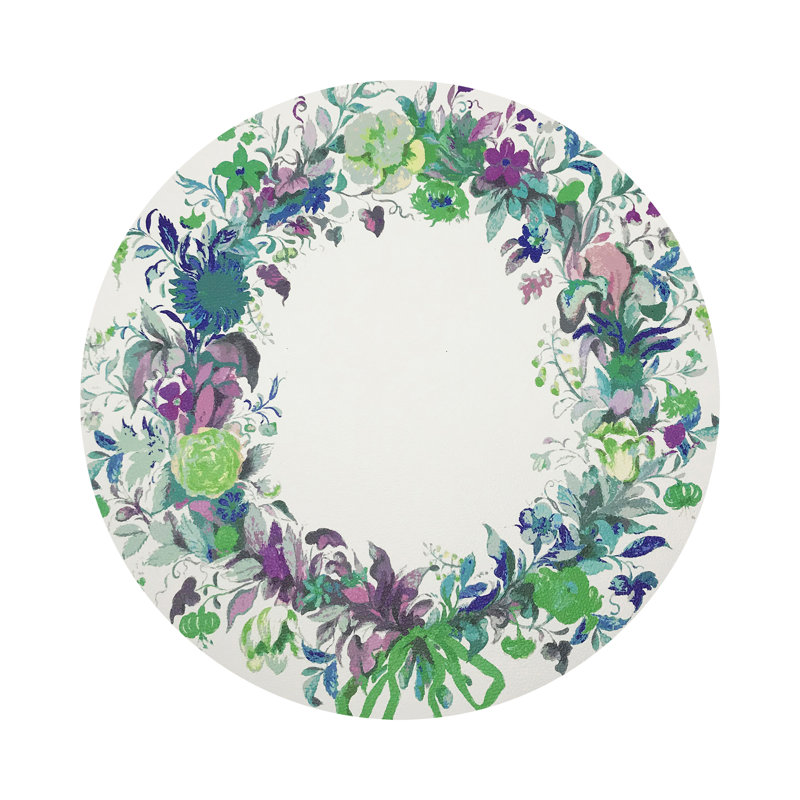 Wreath Flowers Blue Vegan Leather Round Coasters, Blue