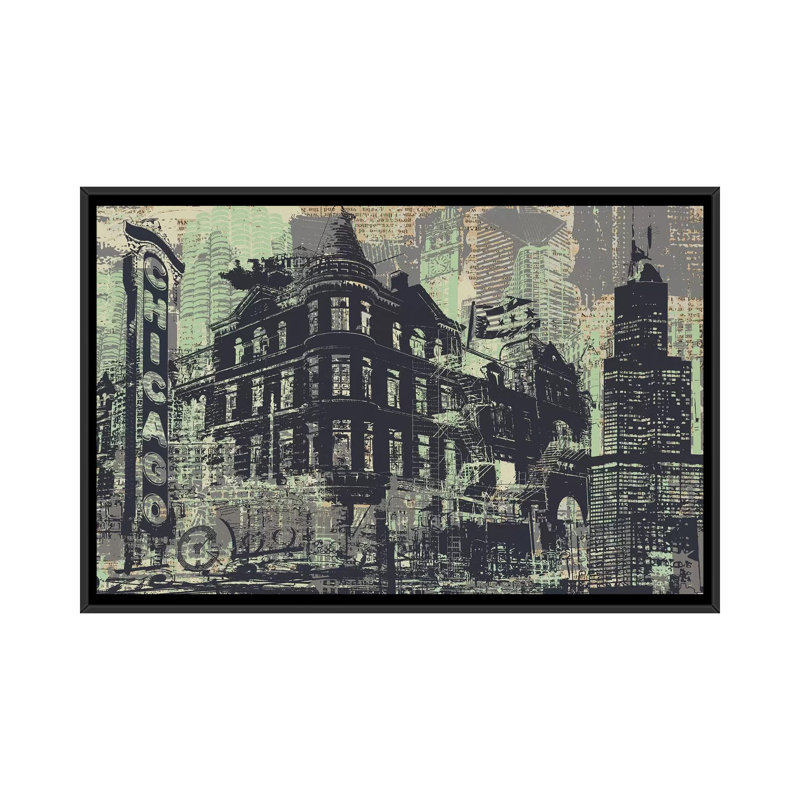 Chi-Town, impression sur toile tendue, H 18 po x l 26 po x P 1,5 po, Toile avec cadre noir, Pas de tapis