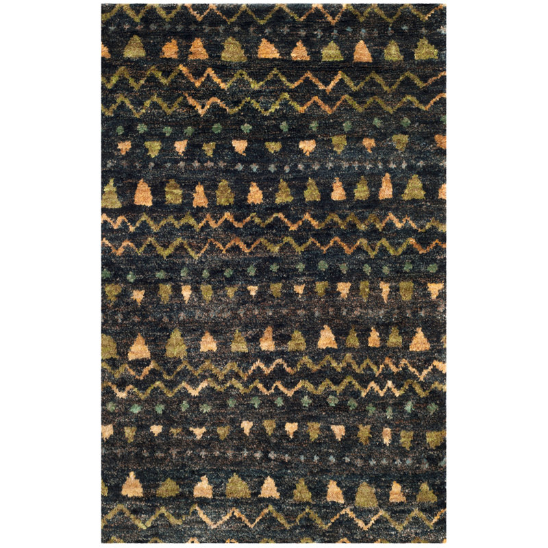 Hand-Knotted Black and Gold Bohemian Jute Area Rug, 4' x 6'