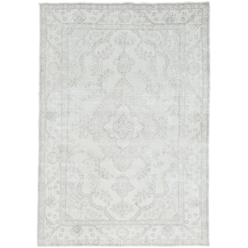 Tapis oriental vintage délavé à la main à motif floral beige 6X9 Desravines