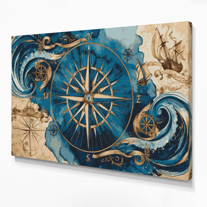 "Nautical Compass Designs", art mural sur toile beige, H 12 po x l 18 po
