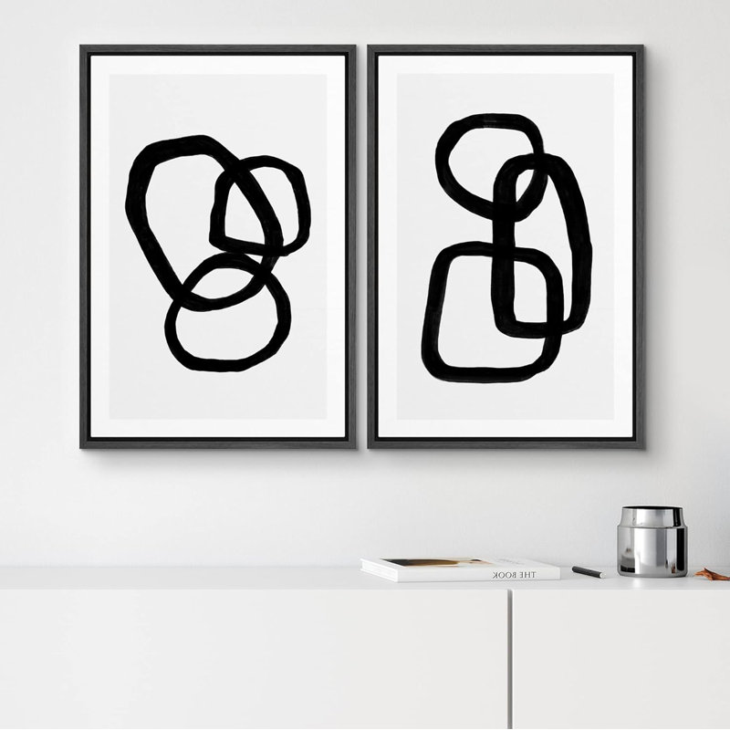 «Mid-Century Geometric Ring», 2 pièces, Noir, H 24 po x l 16 po