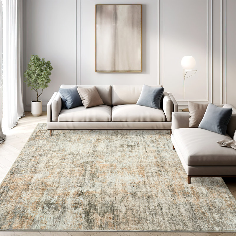 Tapis lavable moderne antidérapant (orange), Rectangulaire 8 pi x 10 pi