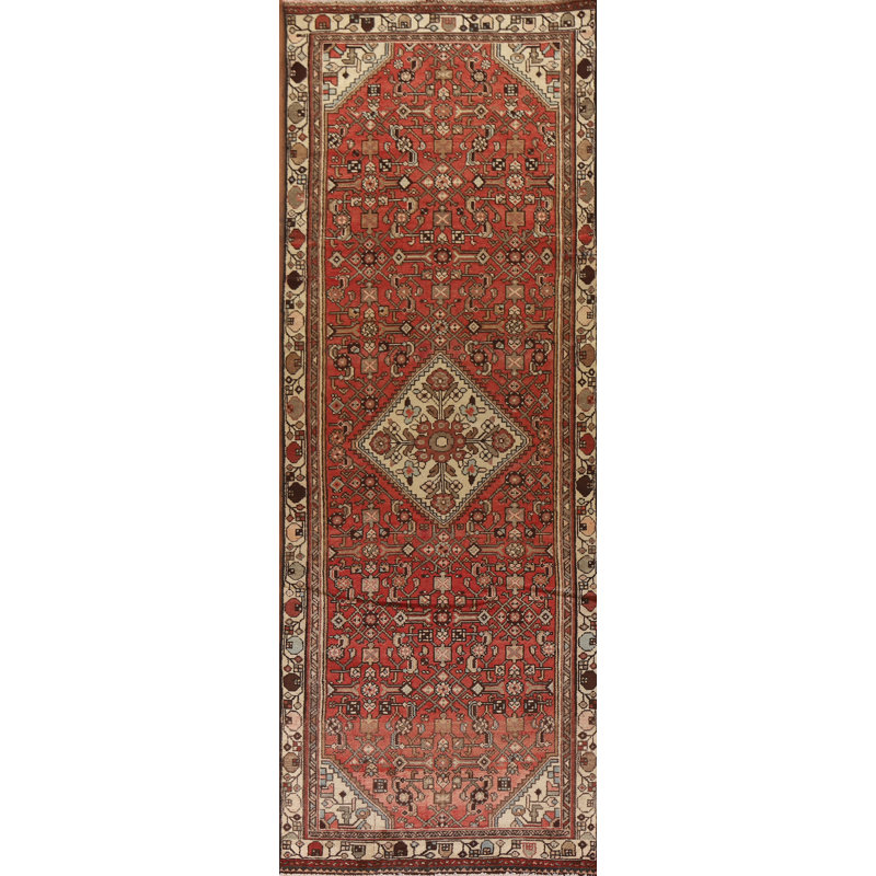 Tapis de couloir traditionnel rouge géométrique 3 x 10