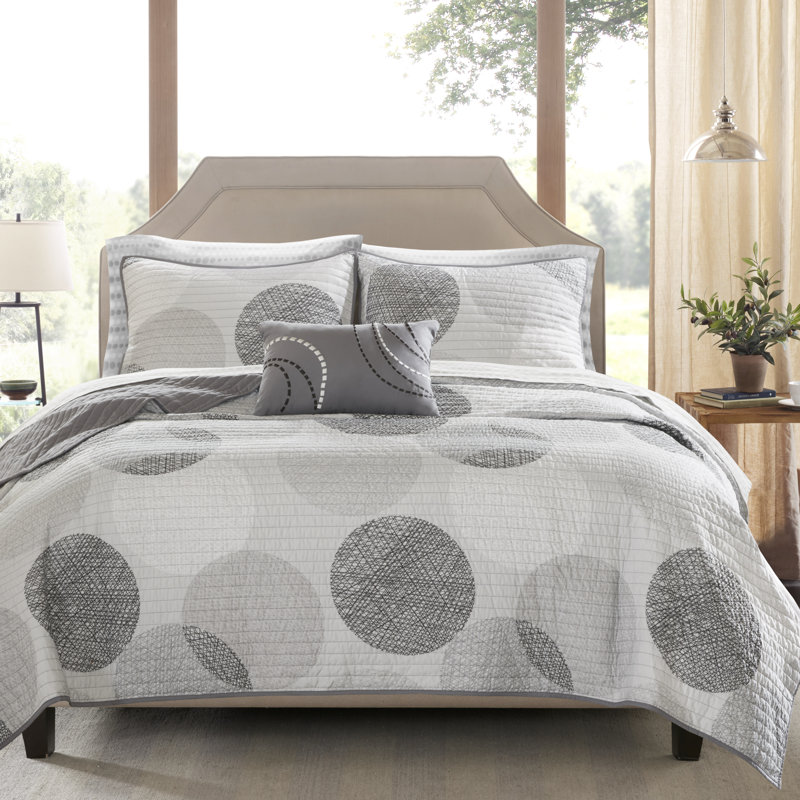 California King Gray Microfiber Reversible Quilt Set with Cotton Sheets