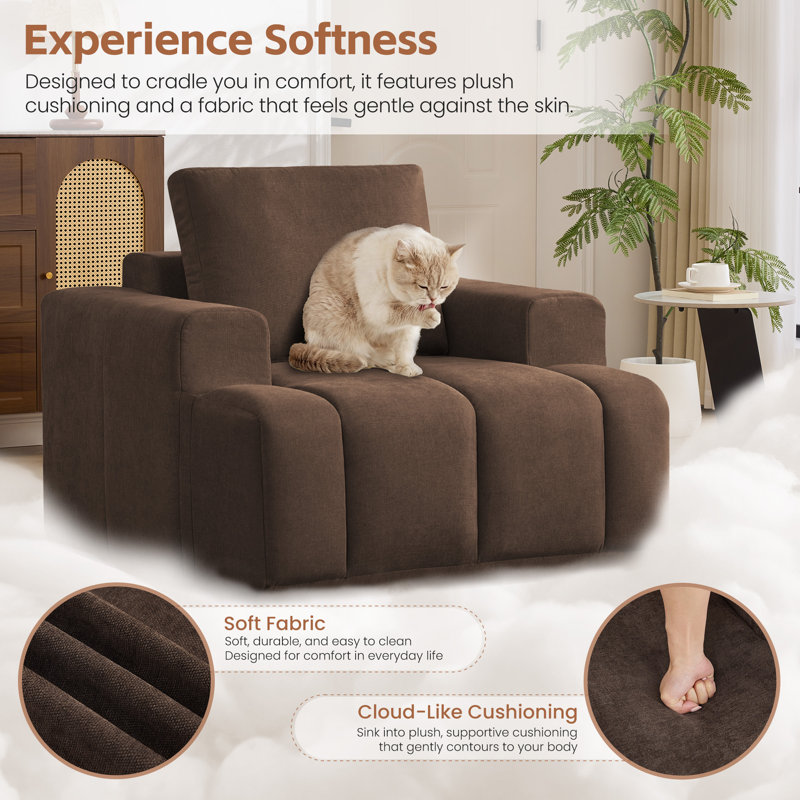 Fauteuil d'appoint surdimensionné de 44 pouces, fauteuil canapé une place en mousse à mémoire de forme avec assise profonde et accoudoirs larges