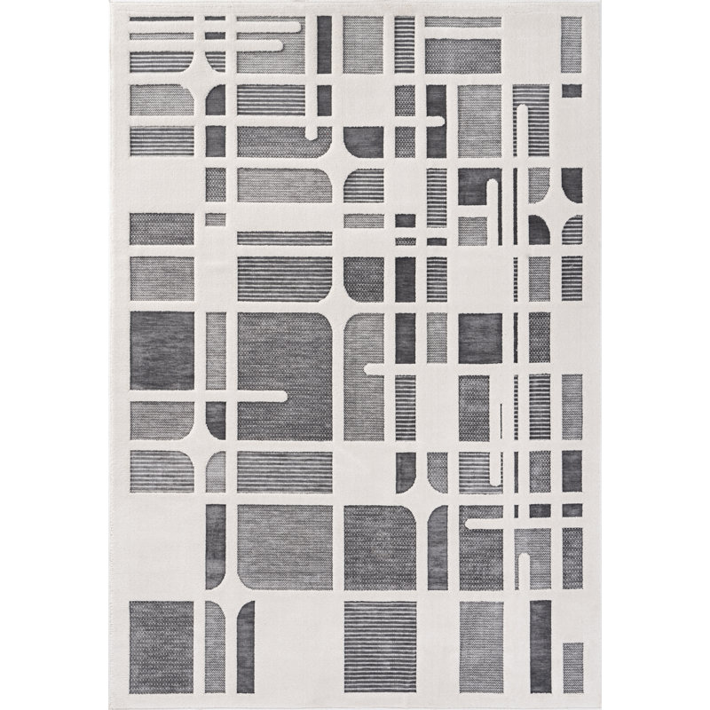 Leong Collection Transitional Geometric Cream and Grey Area Rug, Rectangulaire 2 pi x 3 pi