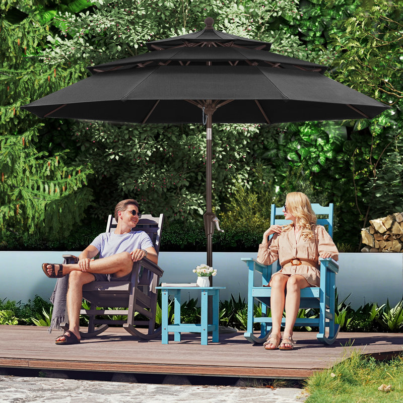 Parasol de marché à 3 niveaux en oléfine de 2,74 m (9 pi), avec inclinaison et levage à manivelle., Anthracite anthracite
