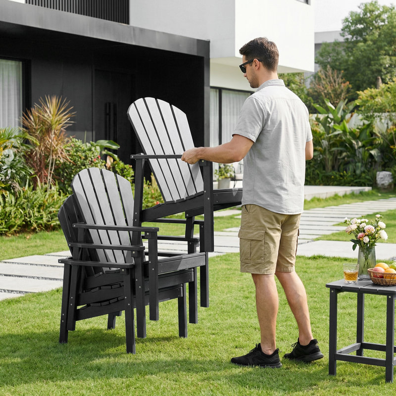Chaise d'extérieur Adirondack Hdpe résistante aux intempéries noire (ensemble de 4), Noir, noir, noir, noir