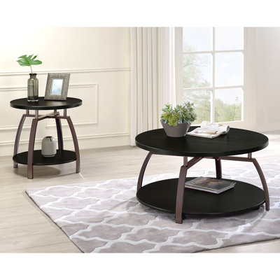 2 Piece Round Table Set With 2 Open Shelves In Dark Charcoal