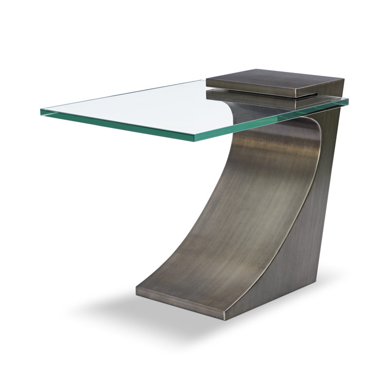 Table de bout à piédestal en verre Juergen, Bronze antique brossé