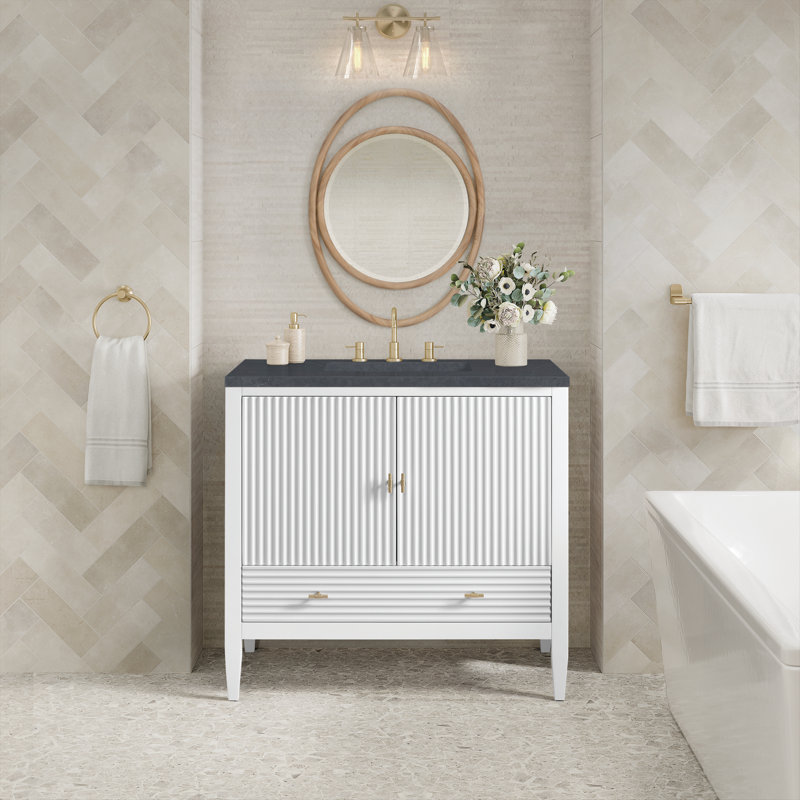 Myrrin 36'' W Single Vanity, Bright White, Charcoal Soapstone, 8" Widespread