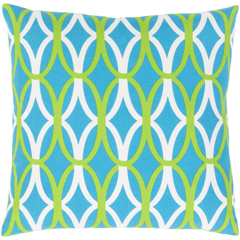 Bright Blue and Green Geometric Cotton Throw Pillow Set