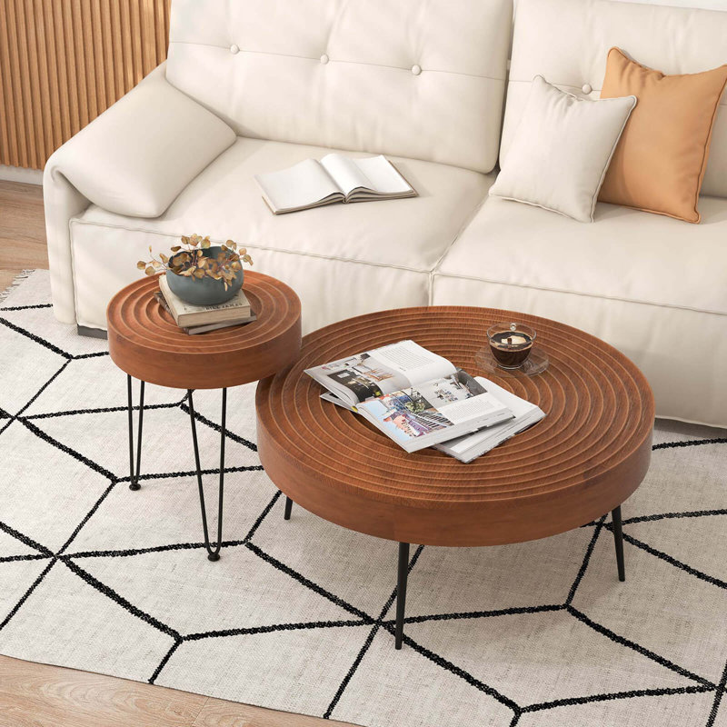 Farmhouse Round Coffee Table Set Of 2 End Table  For Living Room
