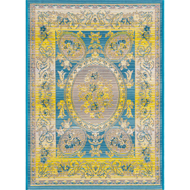 Blue Cahuita Indoor/Outdoor Traditional Rug, Rectangle 2' x 3'