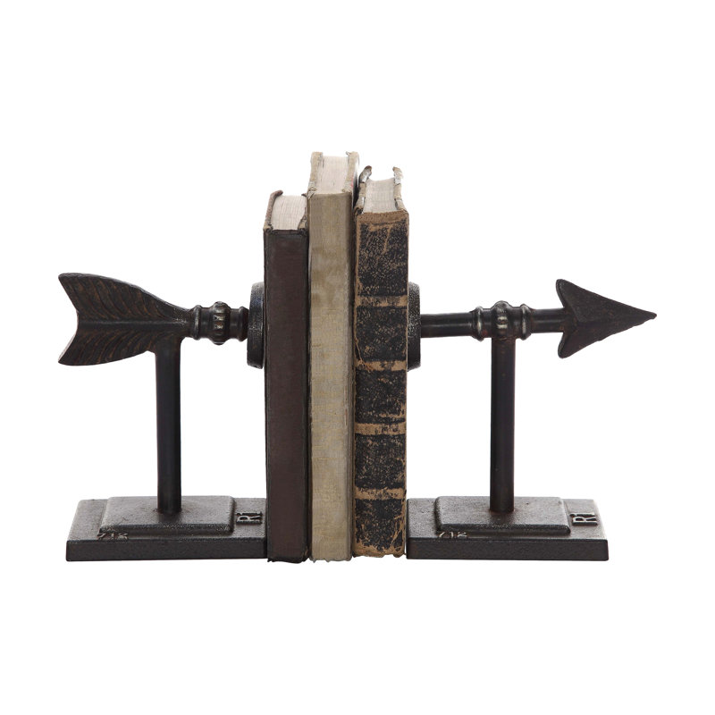 Decorative Cast Metal Arrow Bookends, Brown