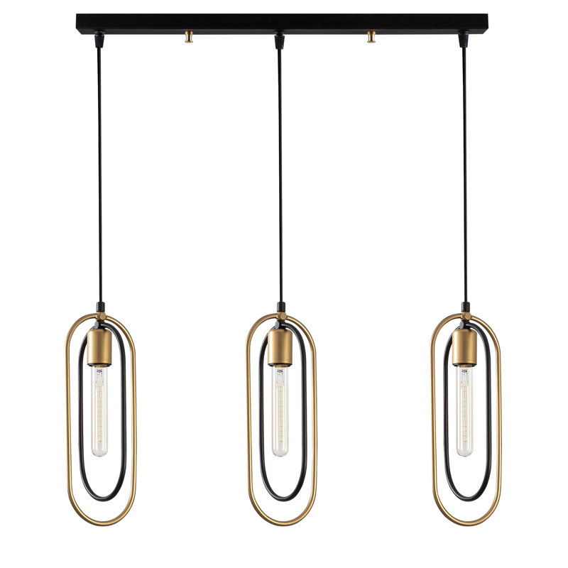 Modern Chandelier with Adjustable Height, Black & Gold Finish, 52.0 x 3.1 inches | Metal Body, 132.0 cm Tall | 3 x E27 Sockets (Max 40W) | Perfect for Glamorous Home Décor & Scandinavian Style Lighting