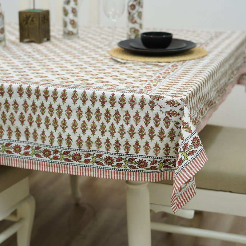 Housse de table décorative en coton avec imprimé bloc pour Dinnig- Arjun (14 places), 118 po x 72 po
