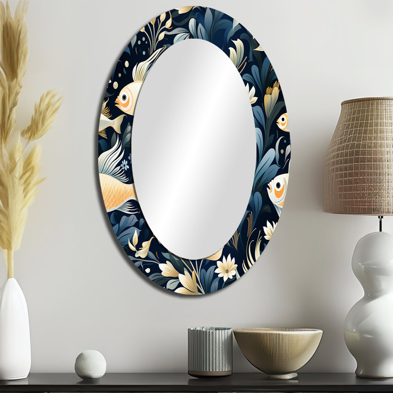 Ryshawn Coastal Underwater Elegance Coastal Pattern - Coastal Wall Mirror, Coastal, 36 po x 24 po, Ovale
