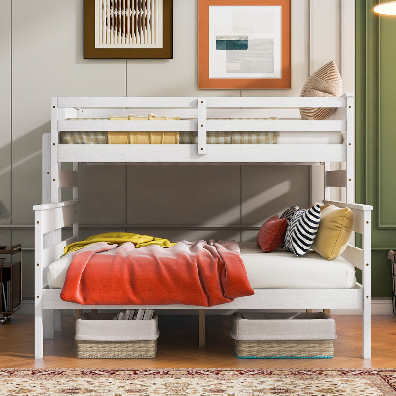 Lit superposé en bois avec échelle, Blanc, Simple sur grand