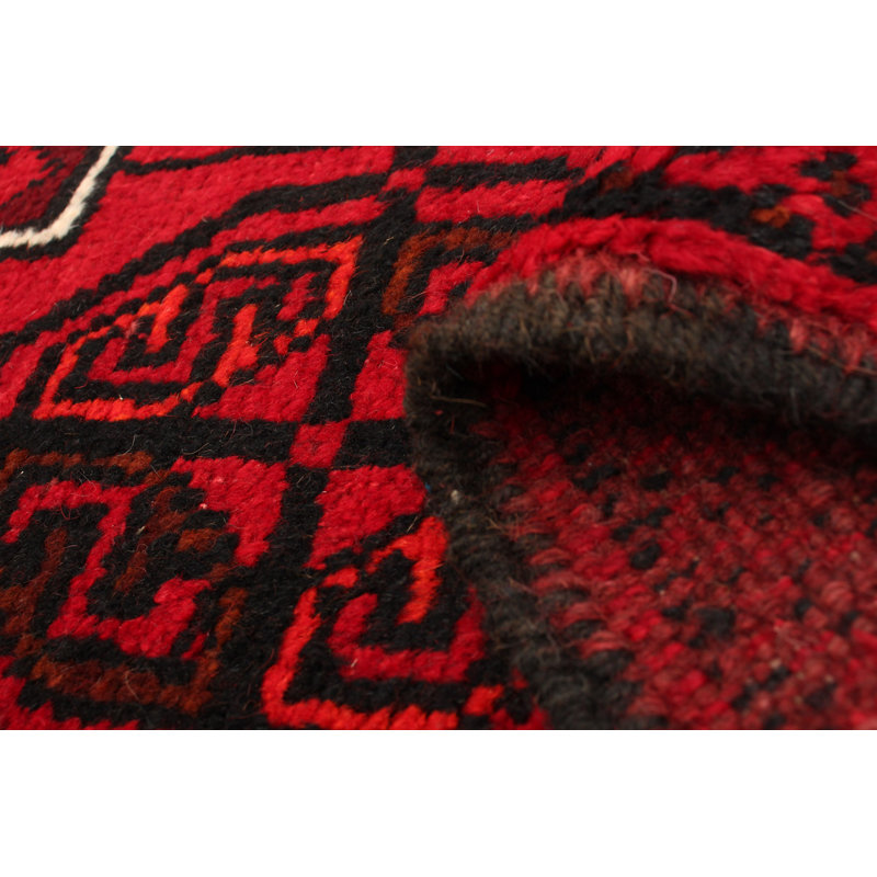 Tapis décoratif en laine rouge de conception unique noué à la main New Age 3 pi 5 po x 5 pi 1 po Borromäus